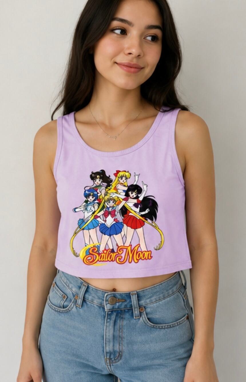 Sailor Moon Lavender Graphic Cropped Tank Top – Women’s XXL